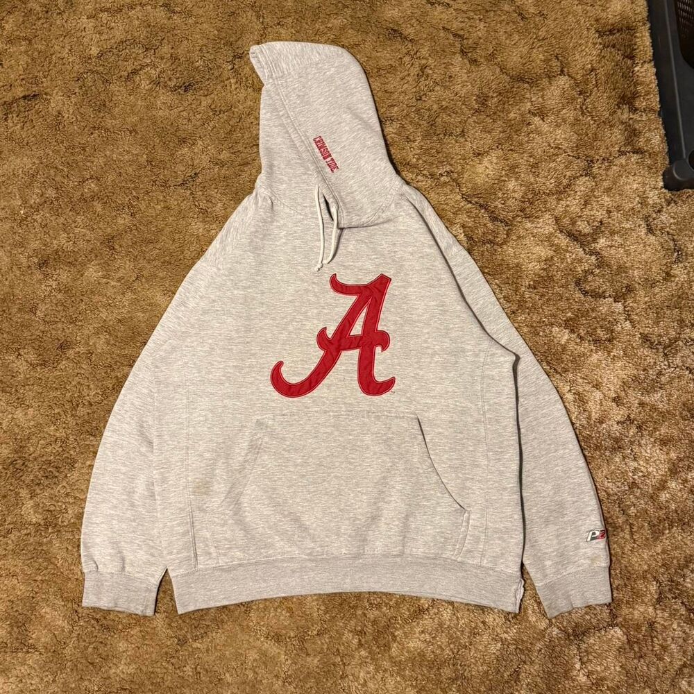 Vintage 90s Pro Player Alabama Crimson Tide Script A Applique Hoodie Gray XLarge